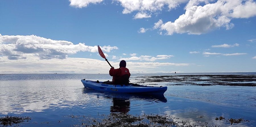 man kayaking in Icelandic sea