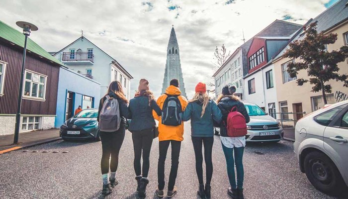 friends exploring Reykjavik city