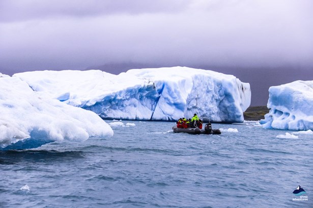 zodiac boat tour in Iceland during winter