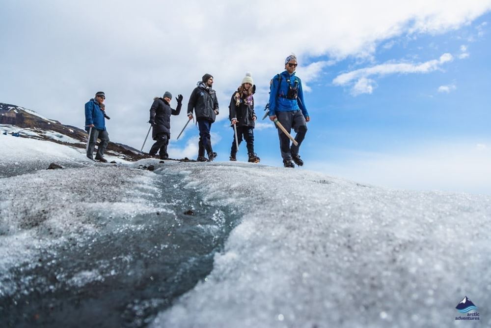 explorers walking on ice