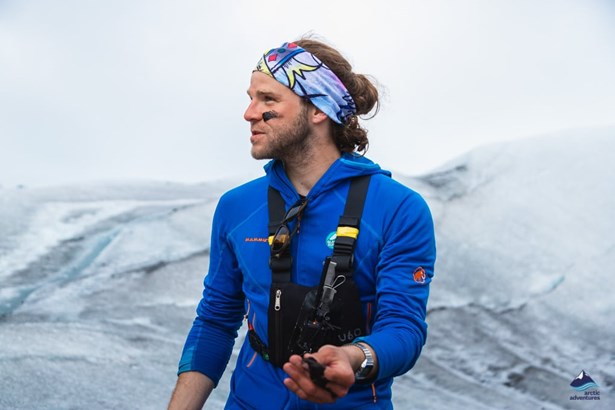 hiker on a glacier in Iceland