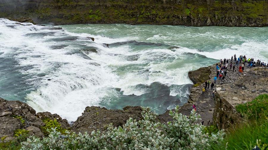 Gullfoss waterfall drone view