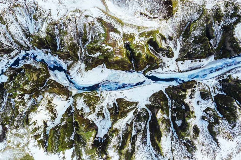 Aerial view of Fjadrargljufur Canyon