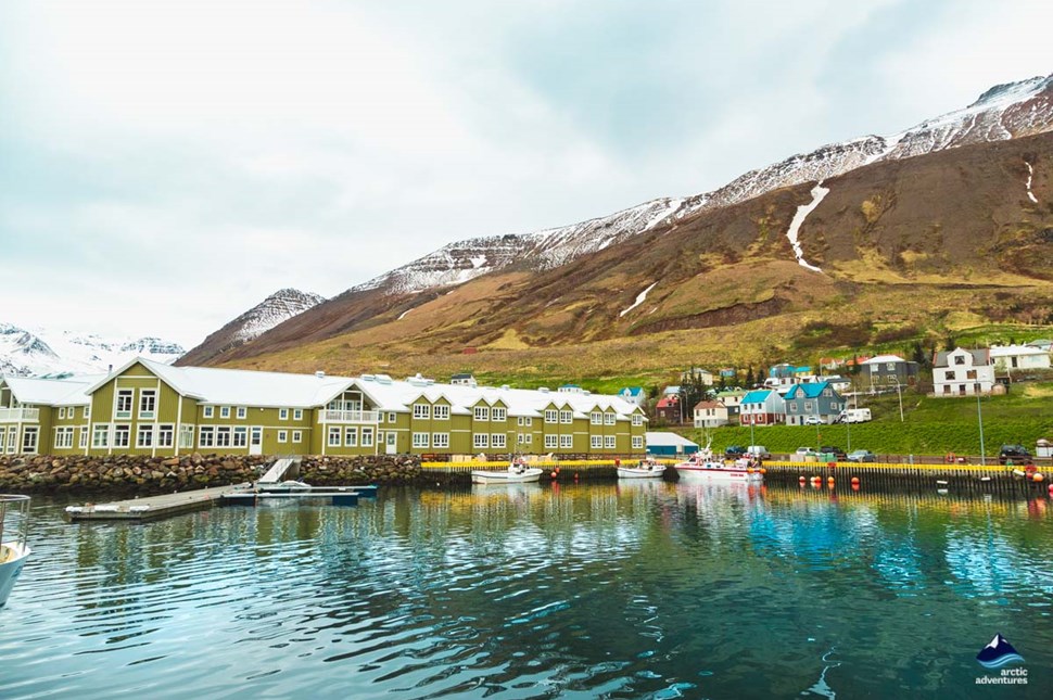 Siglufjordur village harbor in Iceland